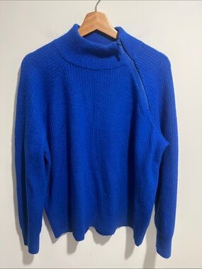 Lou & Grey Cobalt Blue Zip-Shoulder Turtleneck Sweater Size Medium